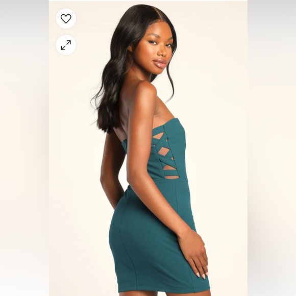 Lulu’s Side of Sultry Teal Strapless Cutout Bodycon Mini Dress - Picture 2 of 4